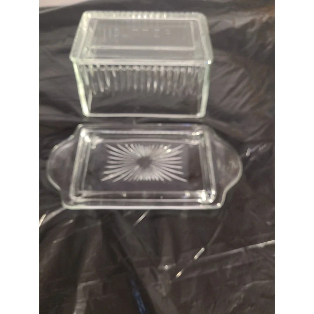 Vintage 2 Pcs Refrigerator Glass Butter Dish Keeper 7.5